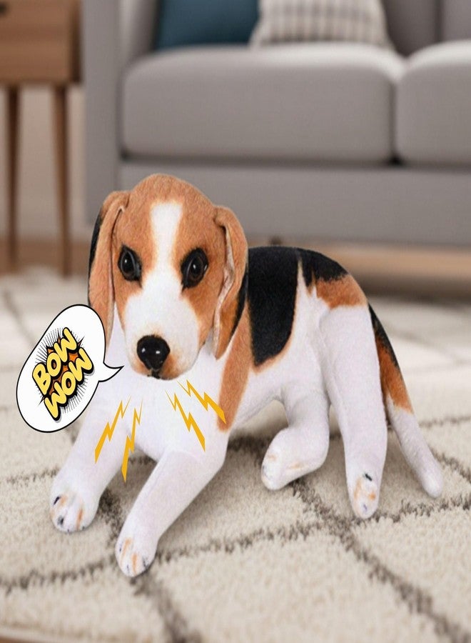 Tickles Musical Beagle Sitting Dog with Barking Sound Bow-Wow Soft Stuffed Plush Animal Toy for Kids Boys & Girls Birthday Gift (Color: White & Brown, Size: 25 cm) - Image 1